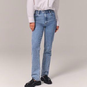 A&F Vintage Stretch Denim Ultra High Rise 90s Straight Jean in Medium Blue sz 27